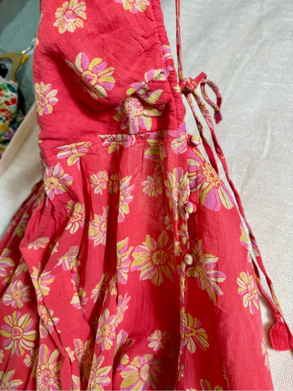 Free People Indigo Molly Tunic Dress Hollyhock Floral Pink Size M